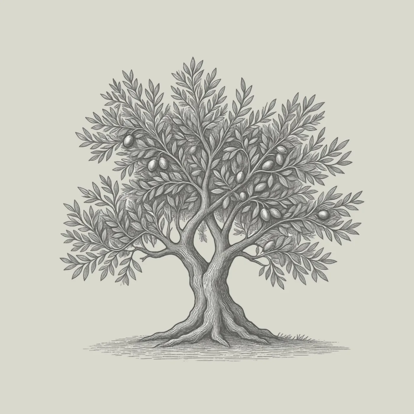 Ilustración artística de un olivo, símbolo de serenidad y vida